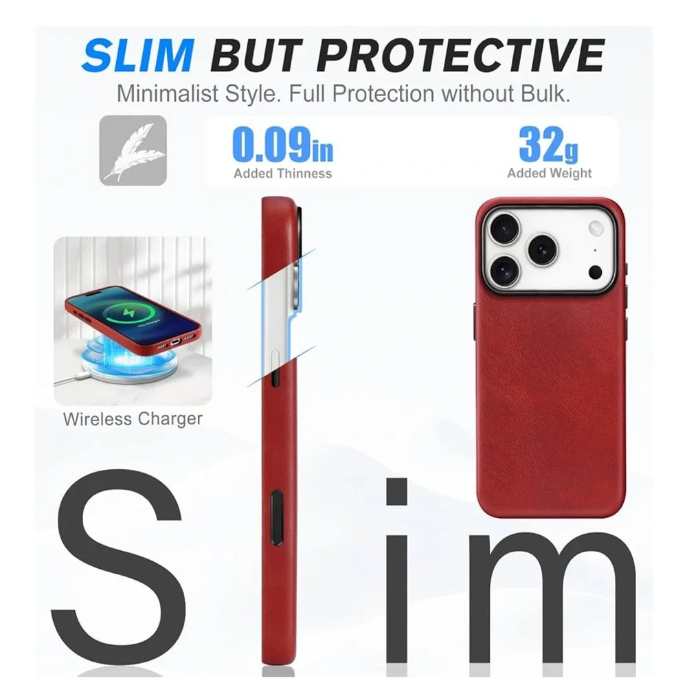 iPhone 17 PRO Protective Leather Case-RETRO RED